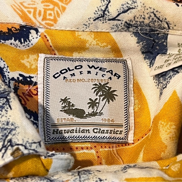 Colo Wear Hawaiian Classics Shirt Short Sleeve Button Down Yellow Blue Men Large - Picture 6 of 13